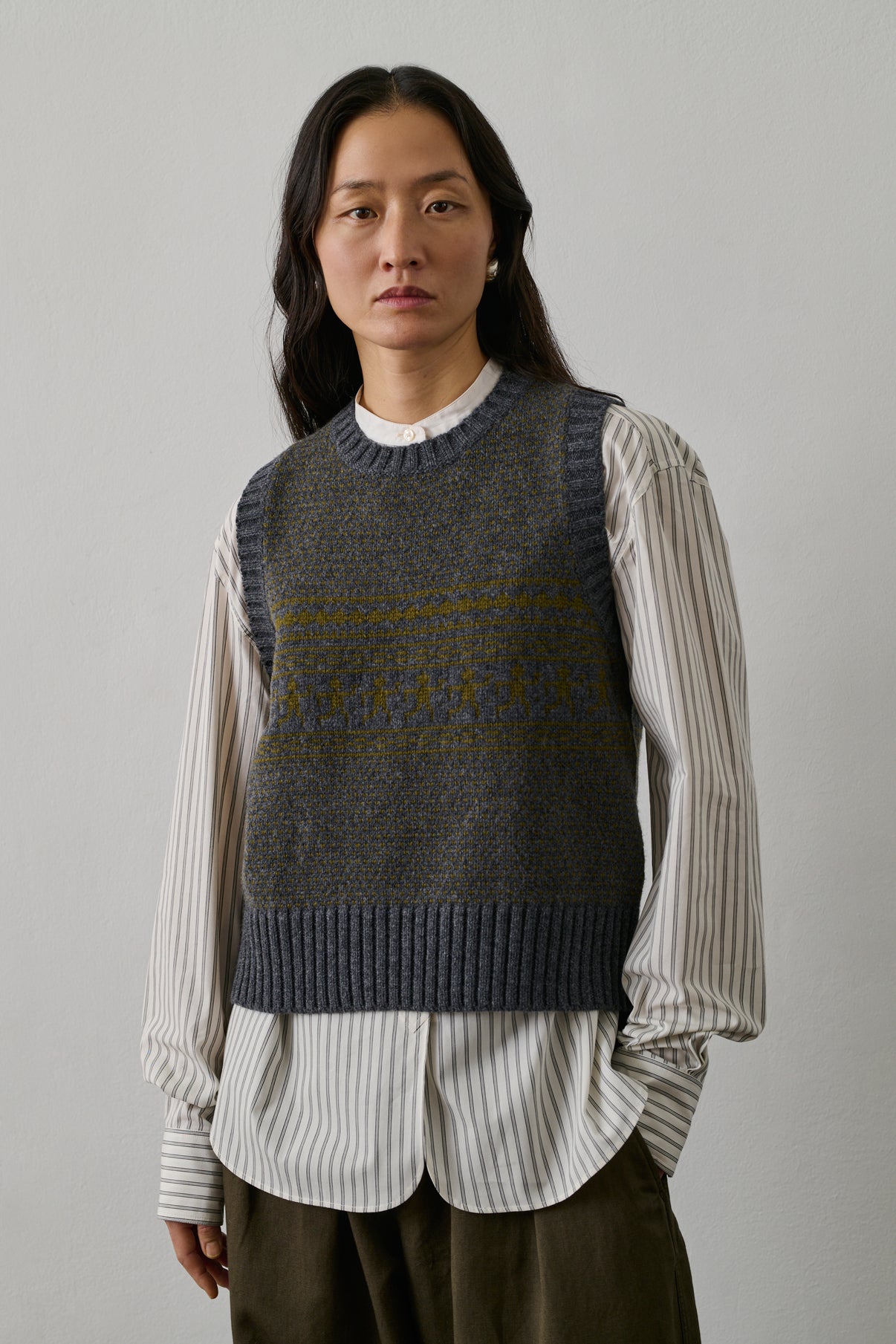 Pull Namaste - Gris/Olive - Laine - Femme vue 1